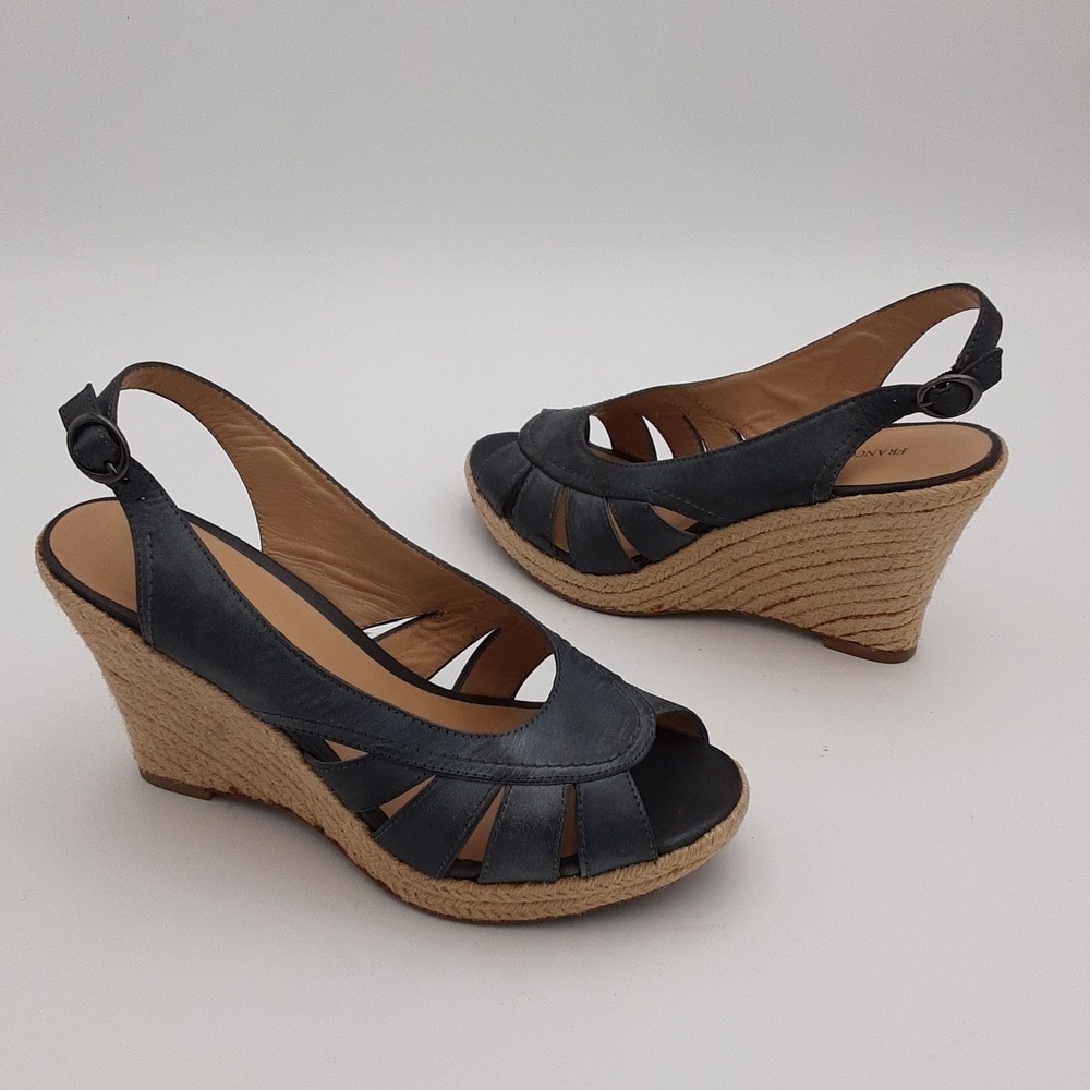 Franco Fortini Wedge Espadrilles Leather Sandals Gray Women 10 Vacation Casual